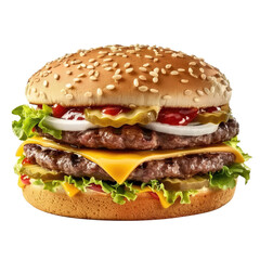 Hamburger With Fresh Ingredients on White or Transparent Background