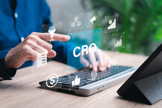 CRO-Conversion Rate Optimization and lead generation concept, Businesswomen use technology to manage marketing targets, Ideas of traffic, testing and websites, Social media generation Network Internet