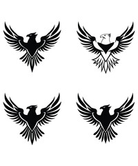 Dynamic eagle logo design illustration, Aggressive Eagle or hawk set logo silhouette vector icon