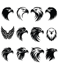 Dynamic eagle logo design illustration, Aggressive Eagle or hawk set logo silhouette vector icon