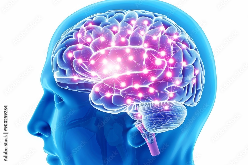 Poster abstract digital brain with vibrant neural connections symbolizing the fusion of human intelligence 
