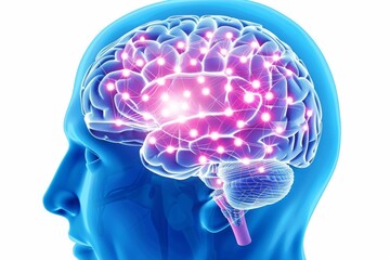Obraz premium Abstract digital brain with vibrant neural connections symbolizing the fusion of human intelligence and advanced technology