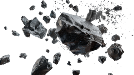 Asteroids Floating in Space Amidst a Dark Cosmic Background During a Celestial Phenomenon