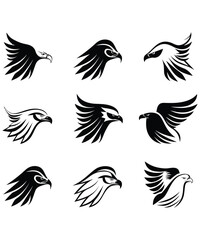 Dynamic eagle logo design illustration, Aggressive Eagle or hawk set logo silhouette vector icon