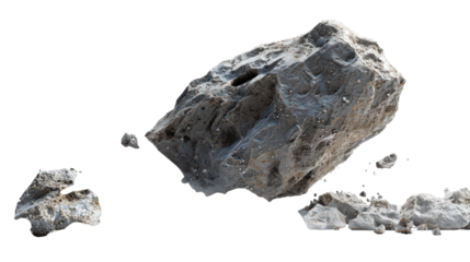 Large Asteroid Fragment Floating in Space Surrounded by Smaller Debris Near Earth's Orbit