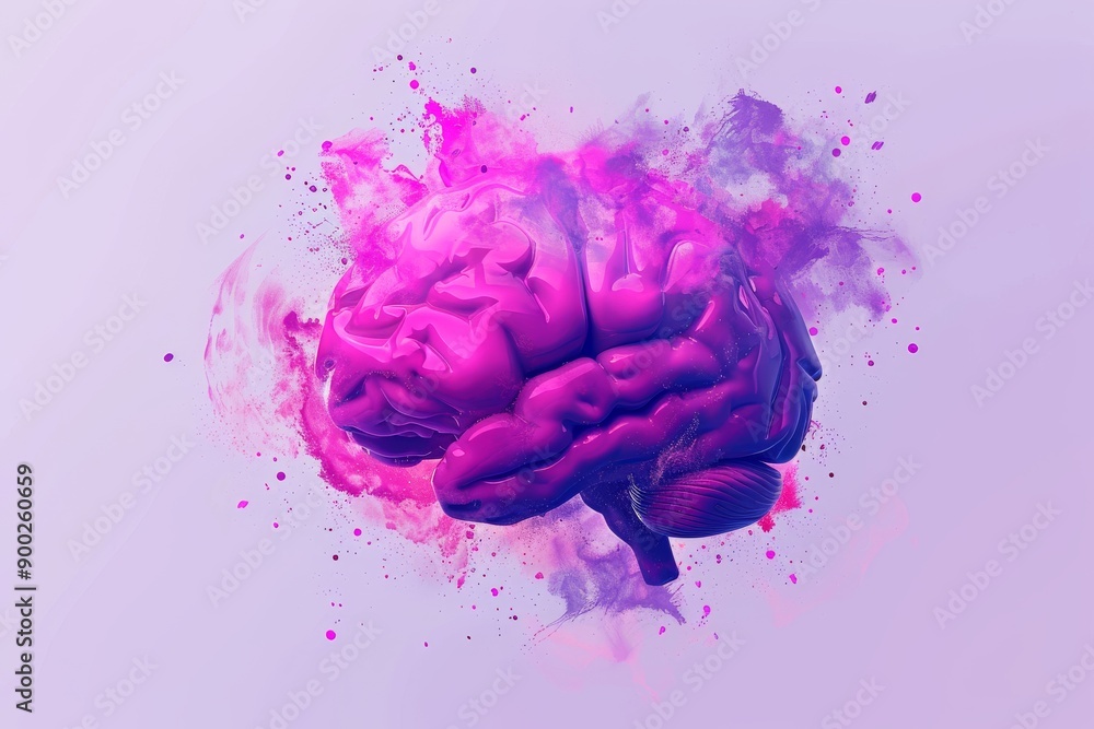 Poster vibrant abstract brain with neural connections representing cognitive activity and mental health