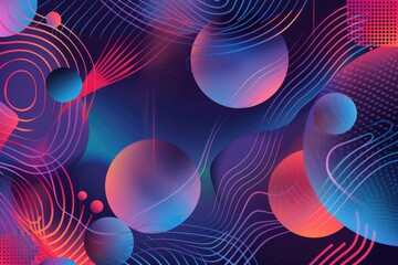 Abstract design featuring colorful circles and lines on a vibrant background