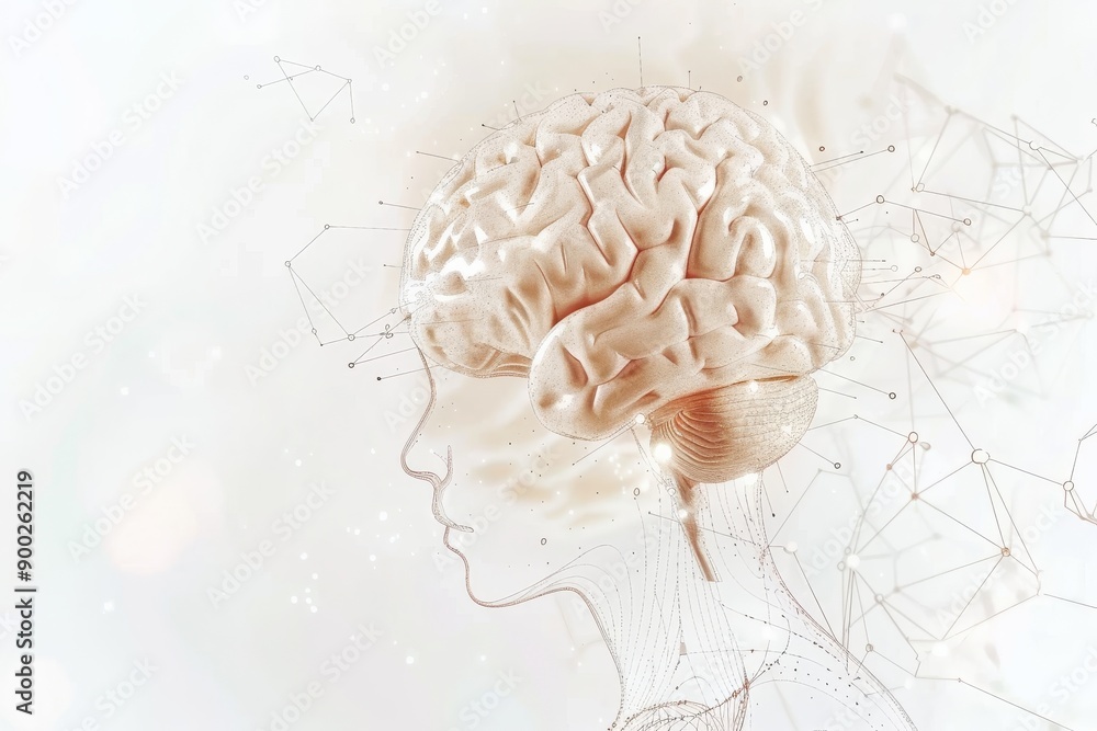 Poster abstract profile of a person with neural networks symbolizing cognitive abilities and thought proces