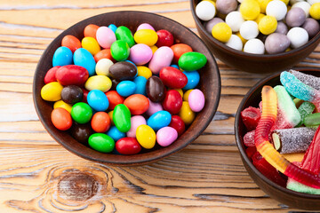 Mix of colorful candies . Multicolored unhealthy background. Sweet dessert