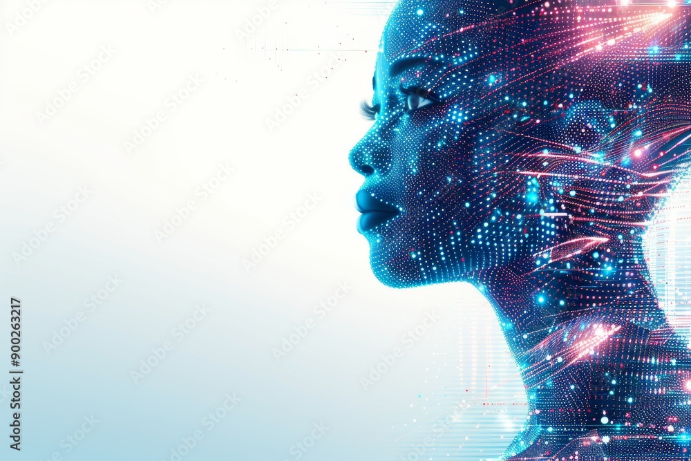 Aufkleber digital brain with glowing neural networks representing cognitive abilities and mental health