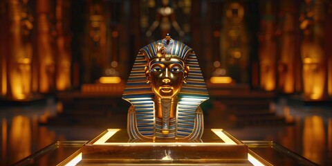 An Egyptian mask exhibited in a museum