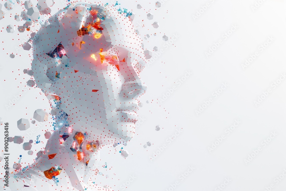 Poster abstract digital brain with glowing neural connections symbolizing cognitive processes and mental he