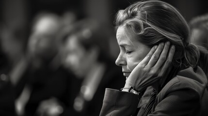 Woman with her head resting on her hand in a contemplative pose