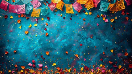 Festive celebration with Latin American flags and decorations, vibrant and colorful background