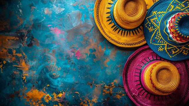 Festive celebration with Latin American flags and decorations, vibrant and colorful background