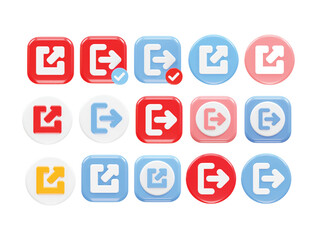 Log out icon exit 3d icon rendering set vector