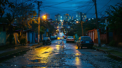 Obraz premium Well-kept, well-lit street in a wealthy area