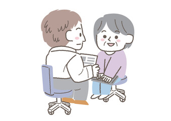 仕事の面接に来たシニア女性のイラスト