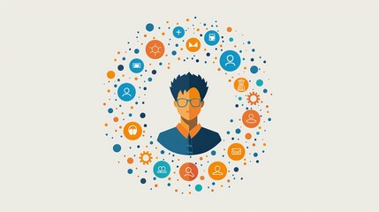 In the Hub of Innovation: A Technologist Surrounded by Digital Icons and Ideas