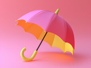 a whimsical pink umbrella with a yellow handle