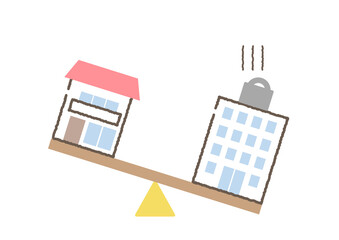 Fototapeta premium 家庭と仕事のバランスが崩れている様子のイラスト