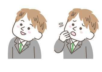 上を見ながら喜んでいる男性と焦っている男性のイラストセット