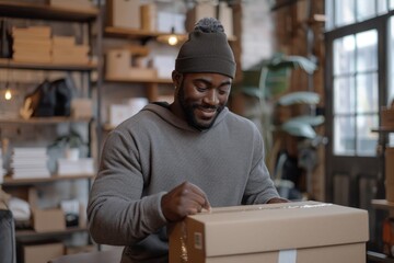 Excited Influencer Unboxing New Product in Cozy, Well-Decorated Workspace