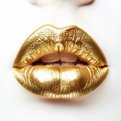 A close up of isolate gold woman lips