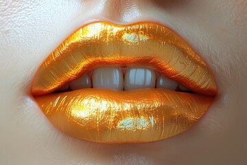 A close up of isolate gold woman lips