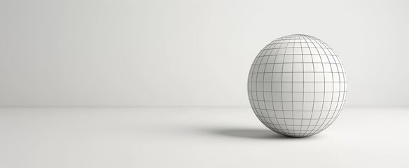 White sphere with grid pattern casting shadow on white background