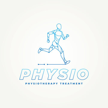 minimalist physiotherapy treatment with people running line art icon logo vector illustration design. simple modern physiotherapy clinic logo concept