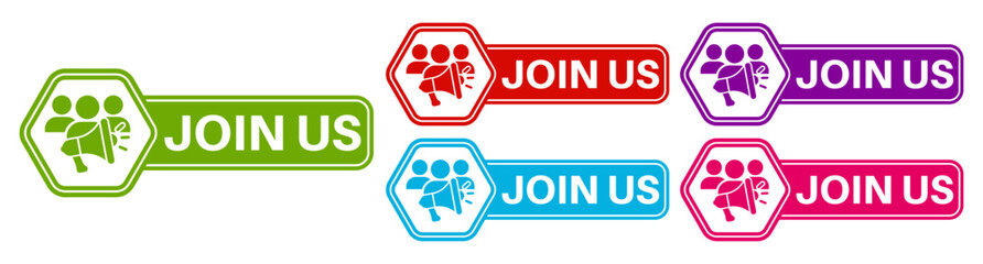set collections join us icon labels. Hiring recruitment sign template sticker design vector illustration