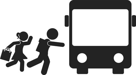 Isolated pictogram boy, girls, student and Bus for Slow School Zone Safety Sign