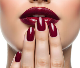 Naklejka premium Red lips .Luxury fashion style, manicure nail , cosmetics and makeup