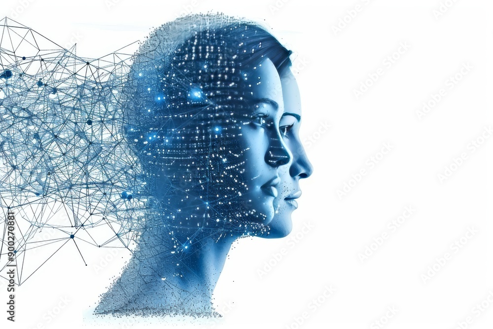 Aufkleber female silhouette with neural networks representing cognitive function and connectivity