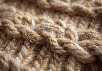 Fototapeta premium A macro shot of a knitted wool throw, focusing on the interwoven fibers and texture