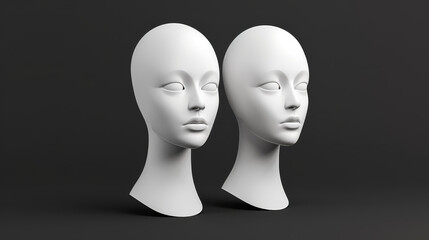 A blank white mannequin head isolated against a dark background, perfect for showcasing wigs and accessories.