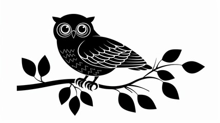 Fototapeta premium A striking black owl illustration stands out against a crisp white background, perfect for branding or artistic projects.