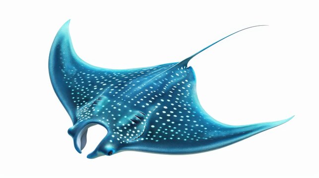 A manta ray glides gracefully across a white canvas, showcasing its impressive wingspan and unique shape from above.