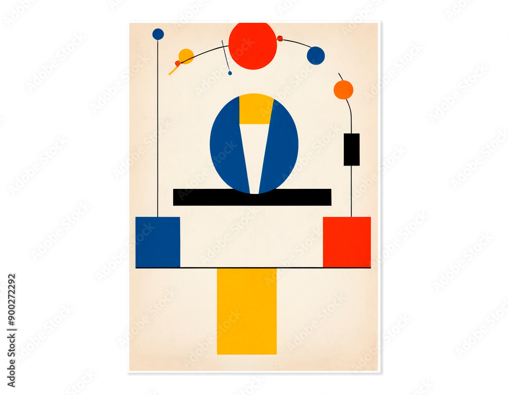 Poster colorful abstract geometric shapes on canvas displayed in a modern setting