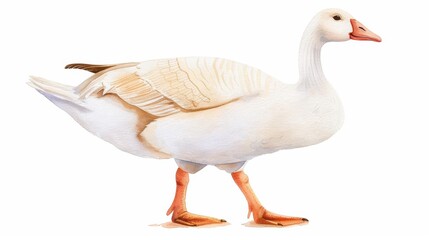 Obraz premium A lifelike depiction of a domestic goose set against a crisp white background, showcasing the beauty of watercolor artistry.