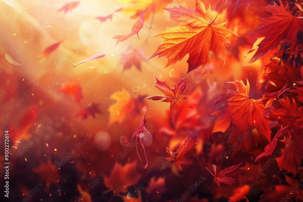 Poster a bunch of leaves floating in mid-air, creating a natural whirlwind