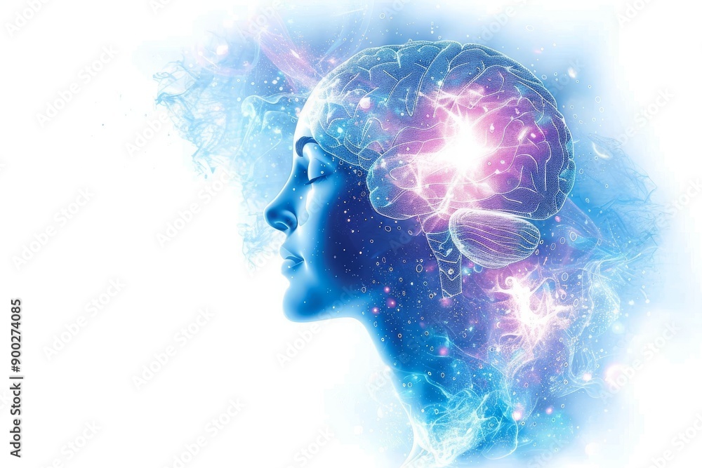 Poster female profile with neural networks highlighting cognitive function and creativity
