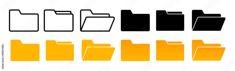 Aufkleber Computer folder icon set in black and yellow colors. office data folder vector symbol.