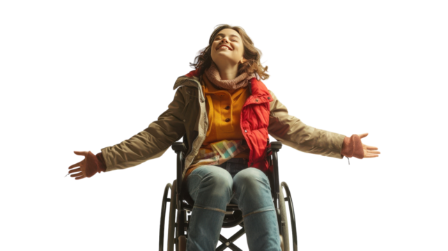 Happy Young Woman in a Wheelchair Embracing Life Outdoors on a Bright Sunny Day