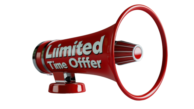 Promotional Megaphone Announcing Limited Time Offer During Daytime Outdoor Event