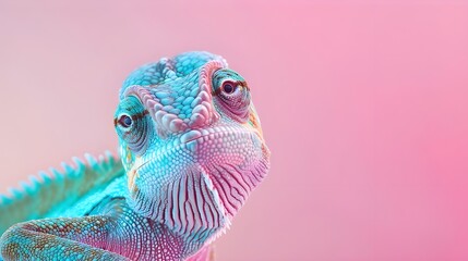 Fototapeta premium Chameleon Portrait with Pink Background