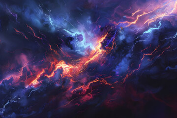 Fototapeta premium A vibrant display of lightning in a dark stormy sky, creating a powerful and dynamic visual spectacle.