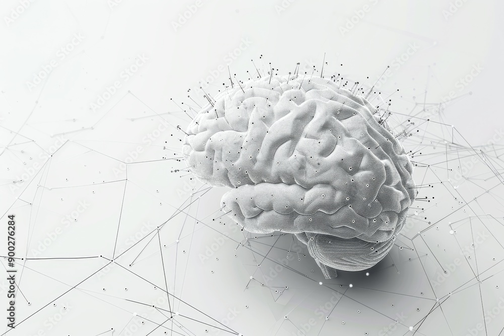 Poster abstract brain illustration with complex neural networks and connections
