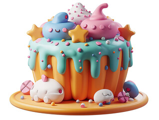 Obraz premium Whimsical pastel cake with cute decorations.